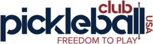 Pickleball Club USA Freedom to Play logo in blue and red.