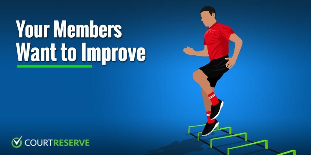 Man training on a tennis ladder.|Members want to improve.