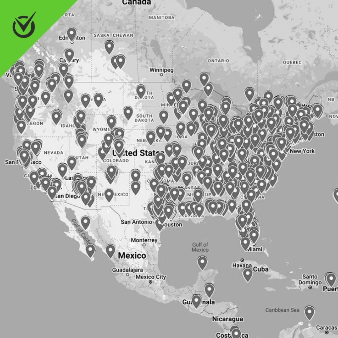 Map of CourtReserve’s customers across North America