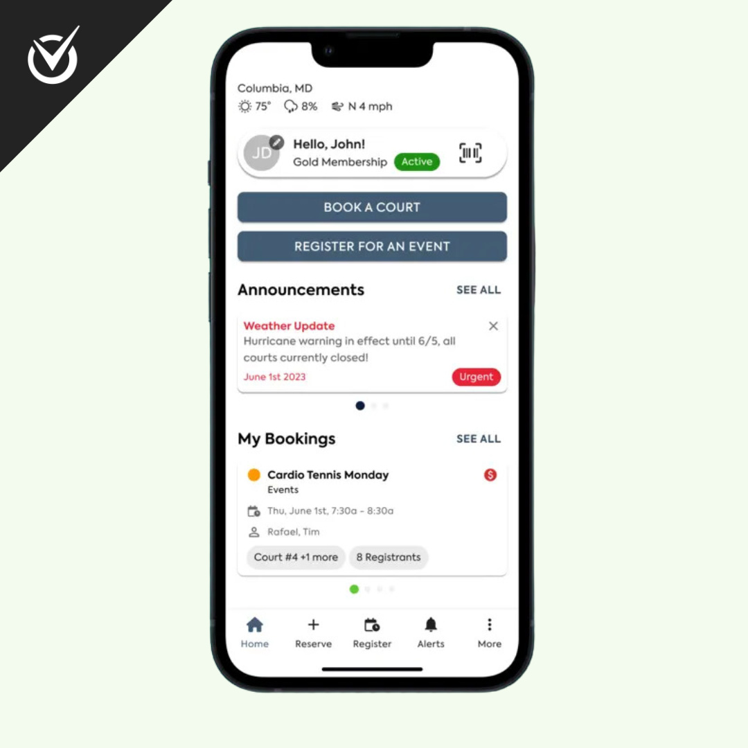 CourtReserve’s Branded Mobile App showcasing unique club branding