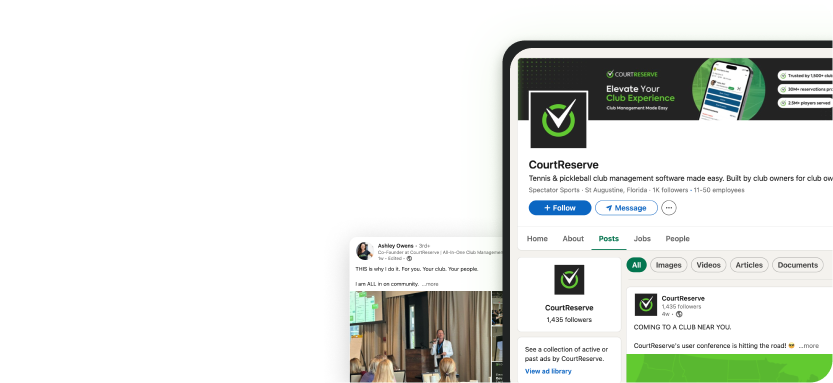 Frame 43 (3) Linkedin profile of courtreserve showing posts and follower count