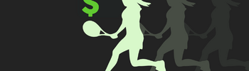 Silhouette of woman playing tennis with dollar sign "$" instead of ball