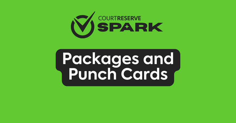 Courtreserve spark logo with text packages and punch cards on green background