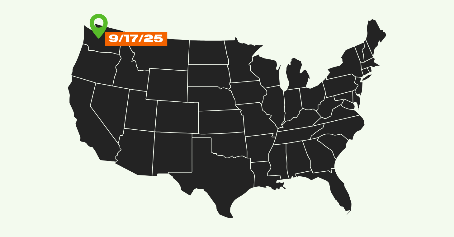 US Map with pin on Seattle, WA