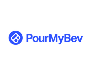 PourMyBev logo with blue text and symbol