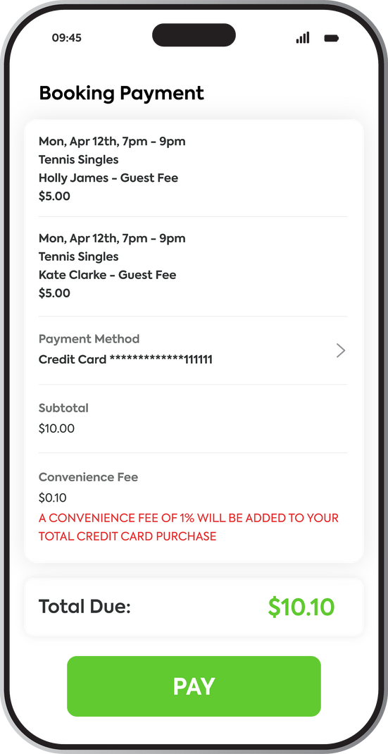 Payment summary on phone screen total due $10.10 with pay button