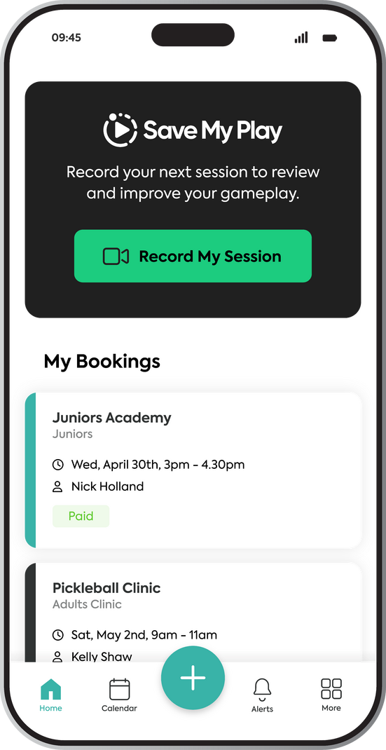 Save my play app screen with session recording and schedule options