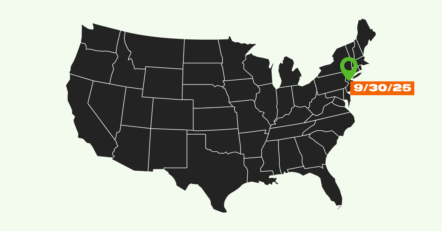Us map with marker on east coast, date 9/30/25
