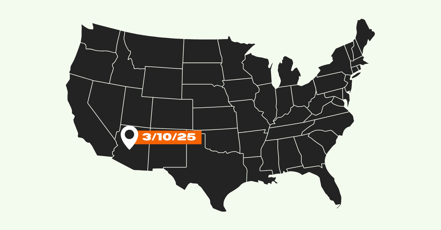 Us map with pin in new mexico labeled 3/10/25