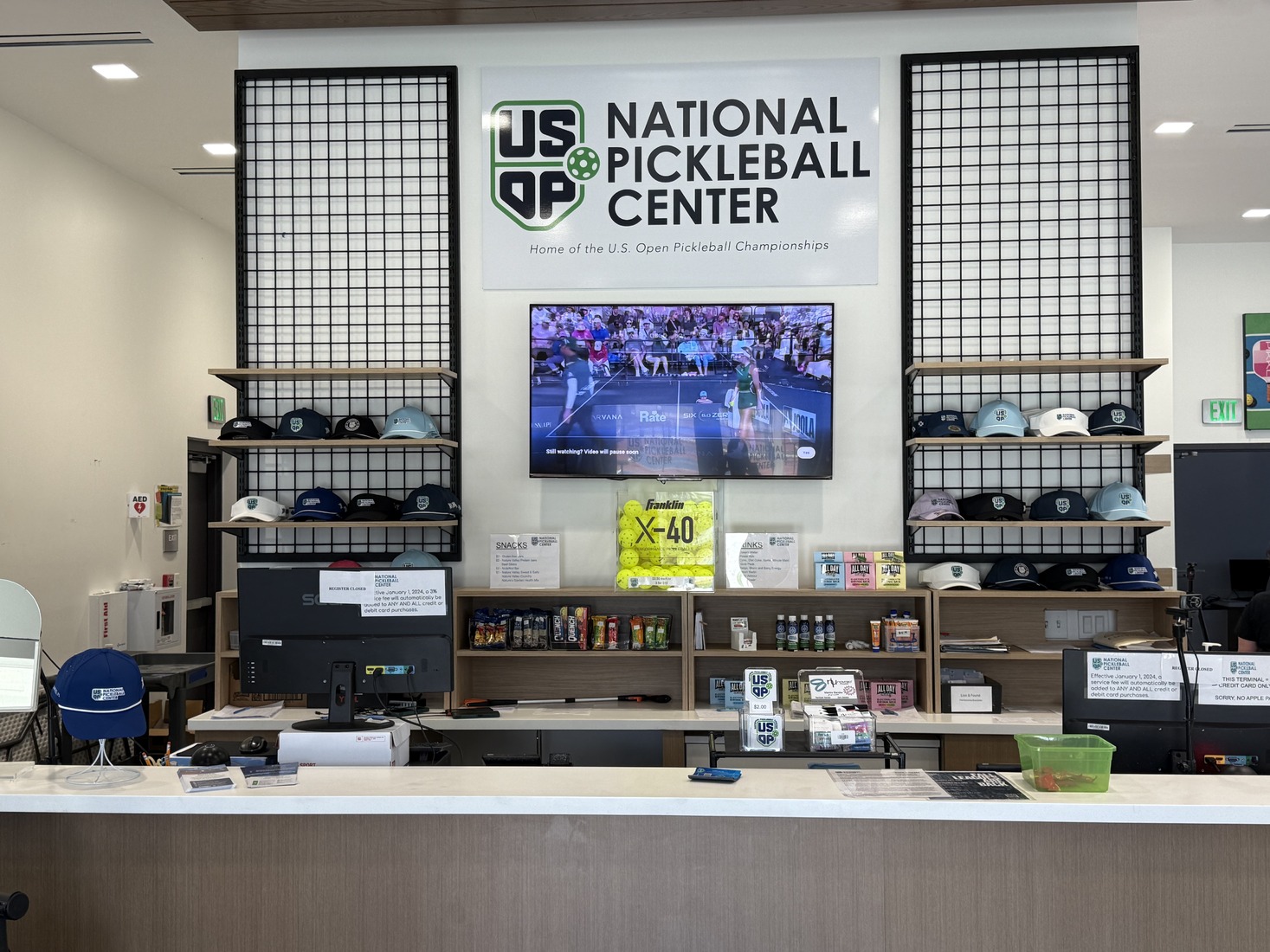 US National Pickleball Center pro shop interior.