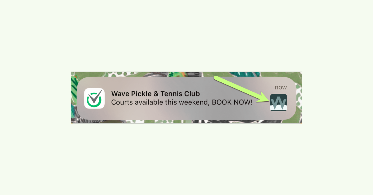 Example of a CourtReserve mobile push notification promoting court availability