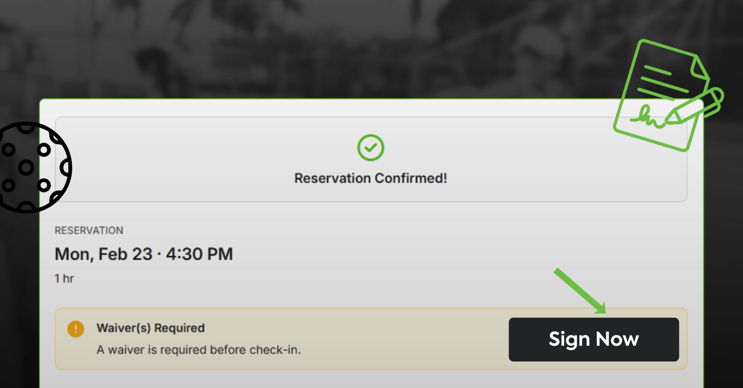 CourtReserve Public Booking waivers feature announcement