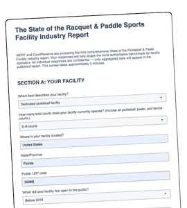 Screenshot of the State of the Industry Survey 2026 for CourtReserve and IAPPF