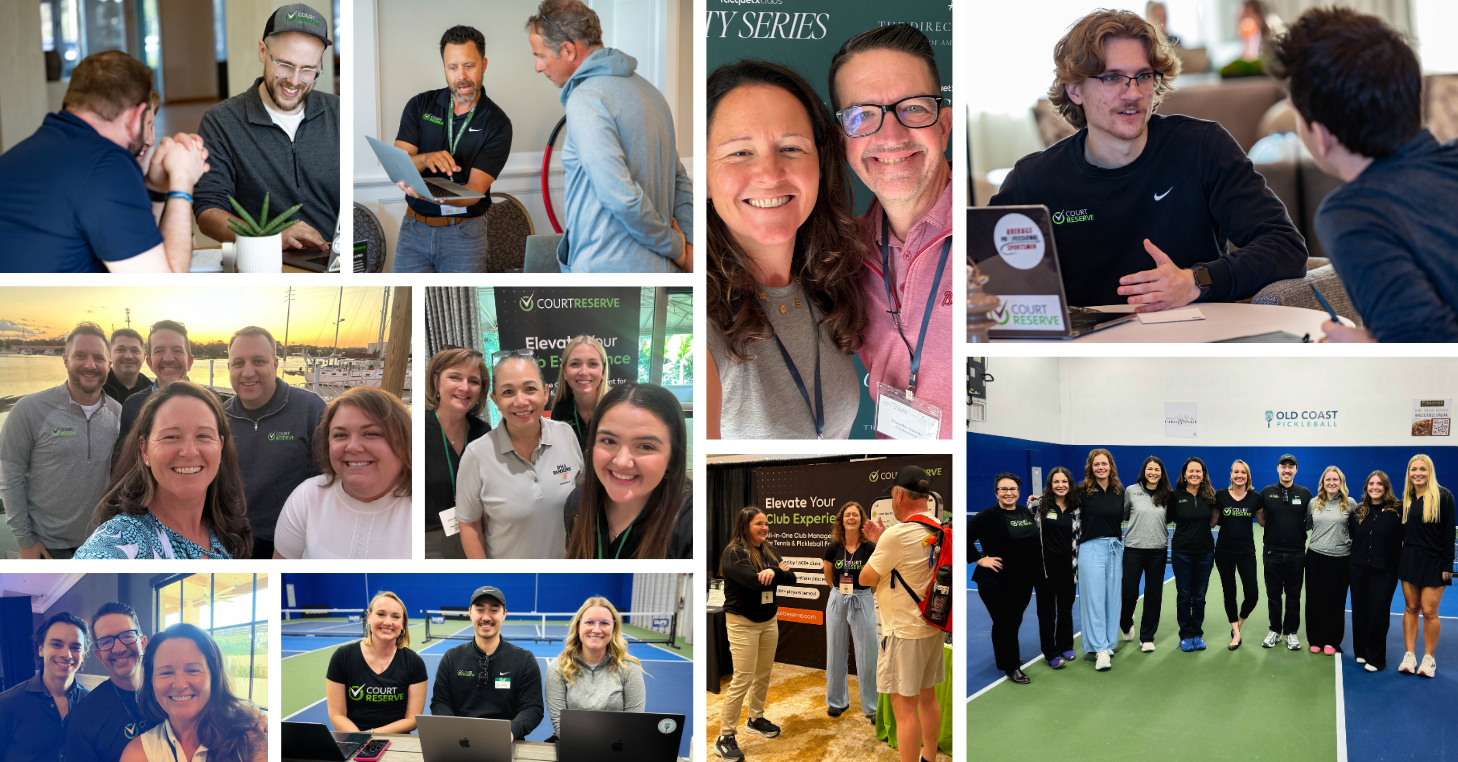 A photo collage of CourtReserve team members.