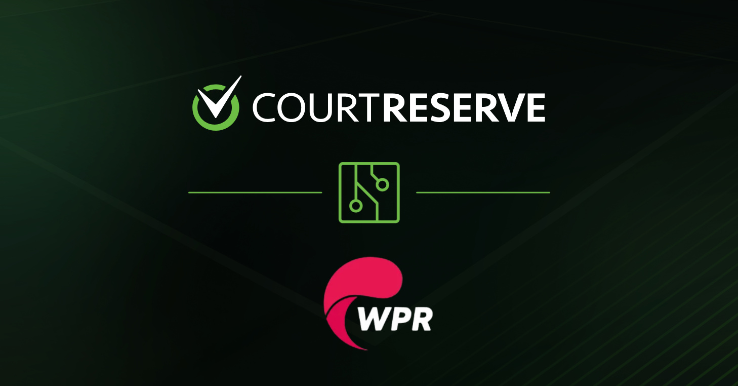 CourtReserve and WPR logos displayed on a dark green tennis court background.