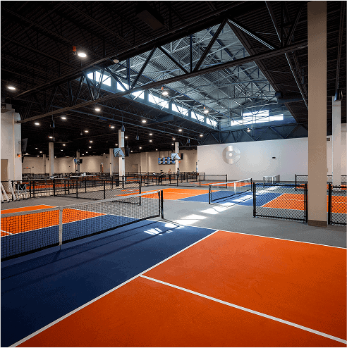 Indoor pickleball courts at Crush Yard
