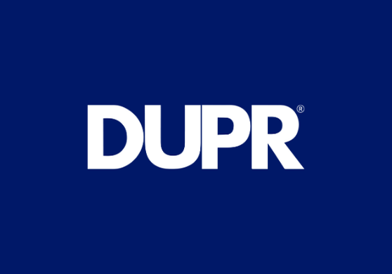 DUPR logo in white on blue