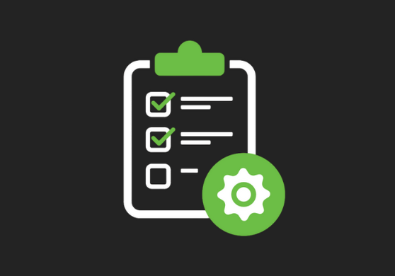 Director Icon Checklist with green checkmarks and a gear icon