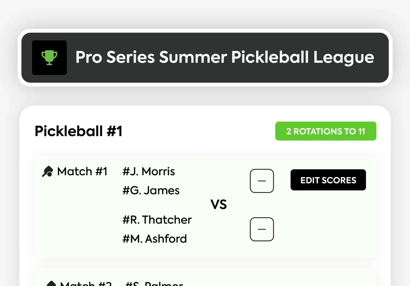 Pro series summer pickleball league match scores editable