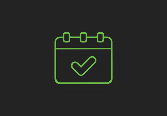 Green calendar icon with large checkmark