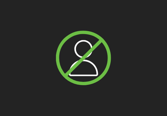 Green circle with line through it with white avatar icon behind