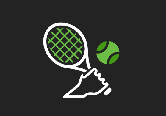 Player Icon Tennis racket and ball with hand on dark background