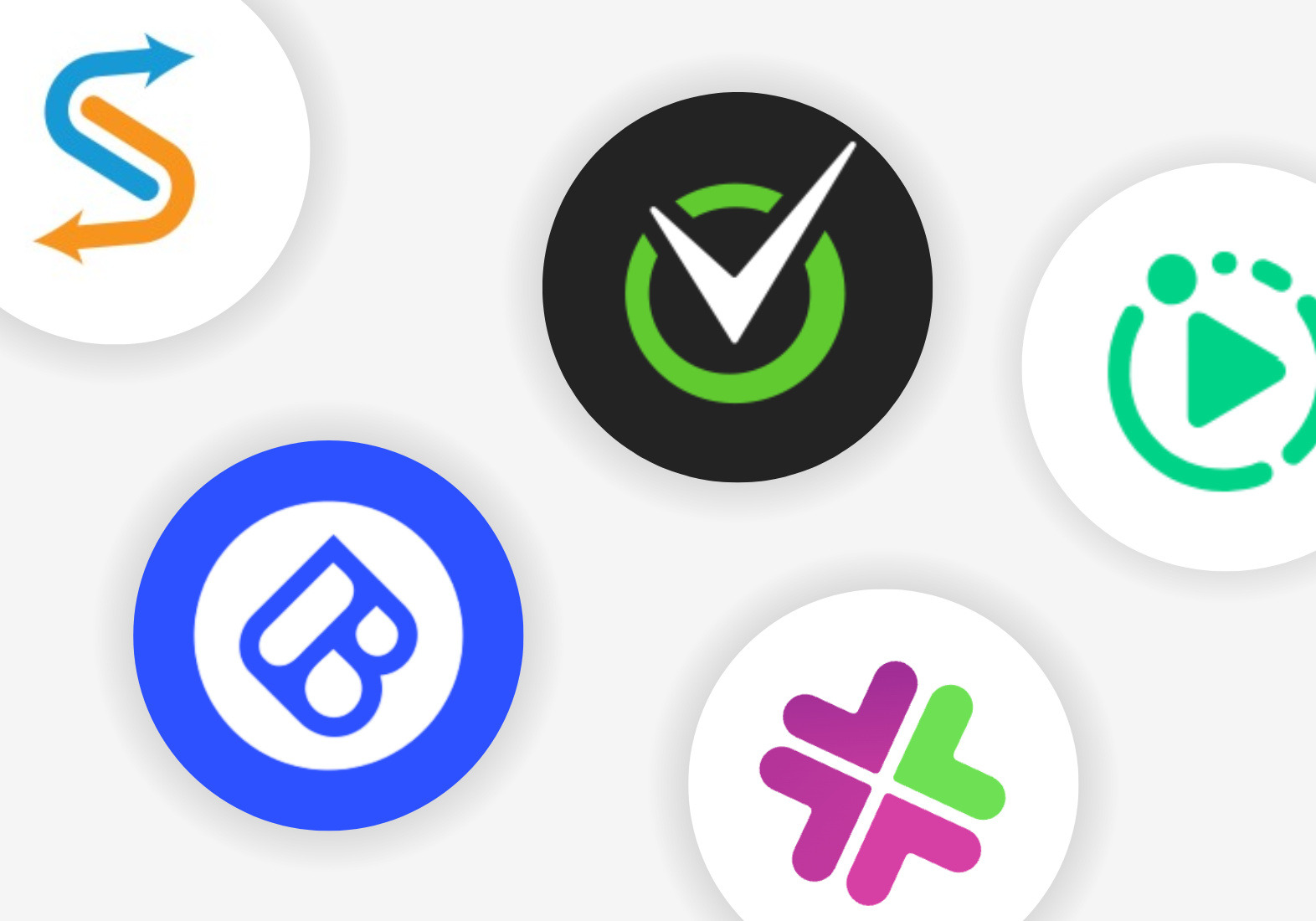 Resources-Graphics_CourtReserve_CR-Integrations-landscape Five colorful app logos in circular frames on a light background