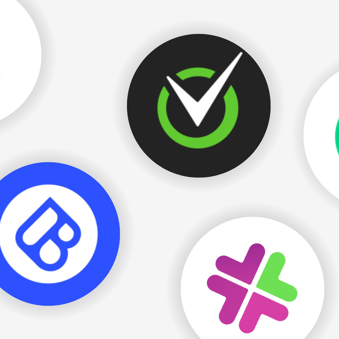 Resources-Graphics_CourtReserve_CR-Integrations-landscape Five colorful app logos in circular frames on a light background